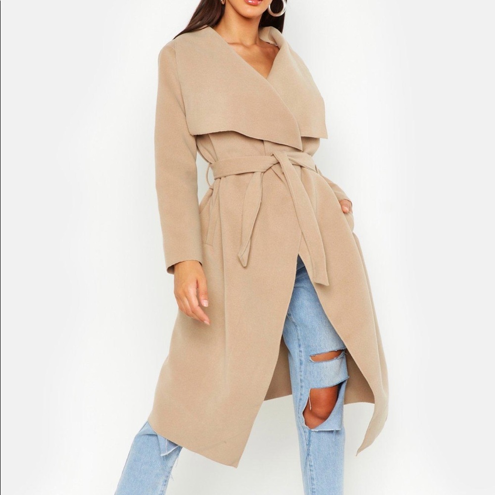 BooHoo Belted Waterfall Coat